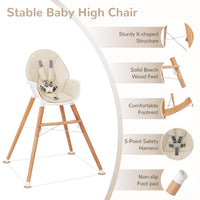 Baby High Chair Wooden Highchair for Babies Infants with/Double 4-Gear Tray