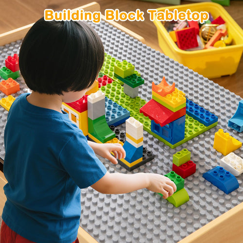 INFANS Train Table, 78 Pieces Wooden Kids Activity Toy Table Playset with Reversible Detachable Blackboard Tabletop