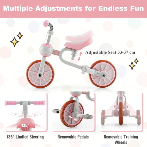 4-in-1 Toddler Tricycle, Kids Training Balance Bike w/Adjustable Parent Handle