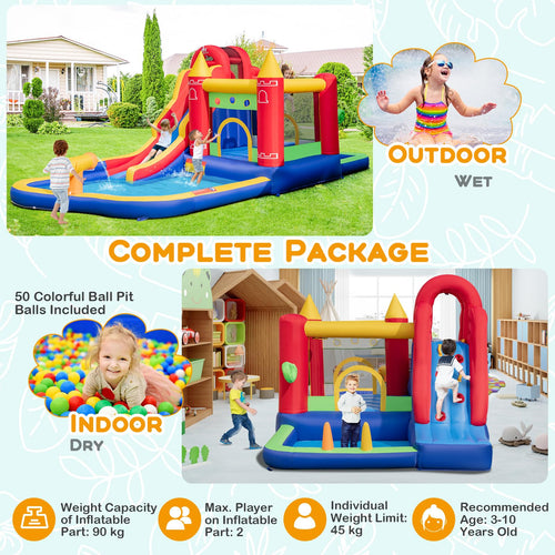 Inflatable Water Slide, Outdoor Water Park Bouncy House with Ring-tossing, Boxing