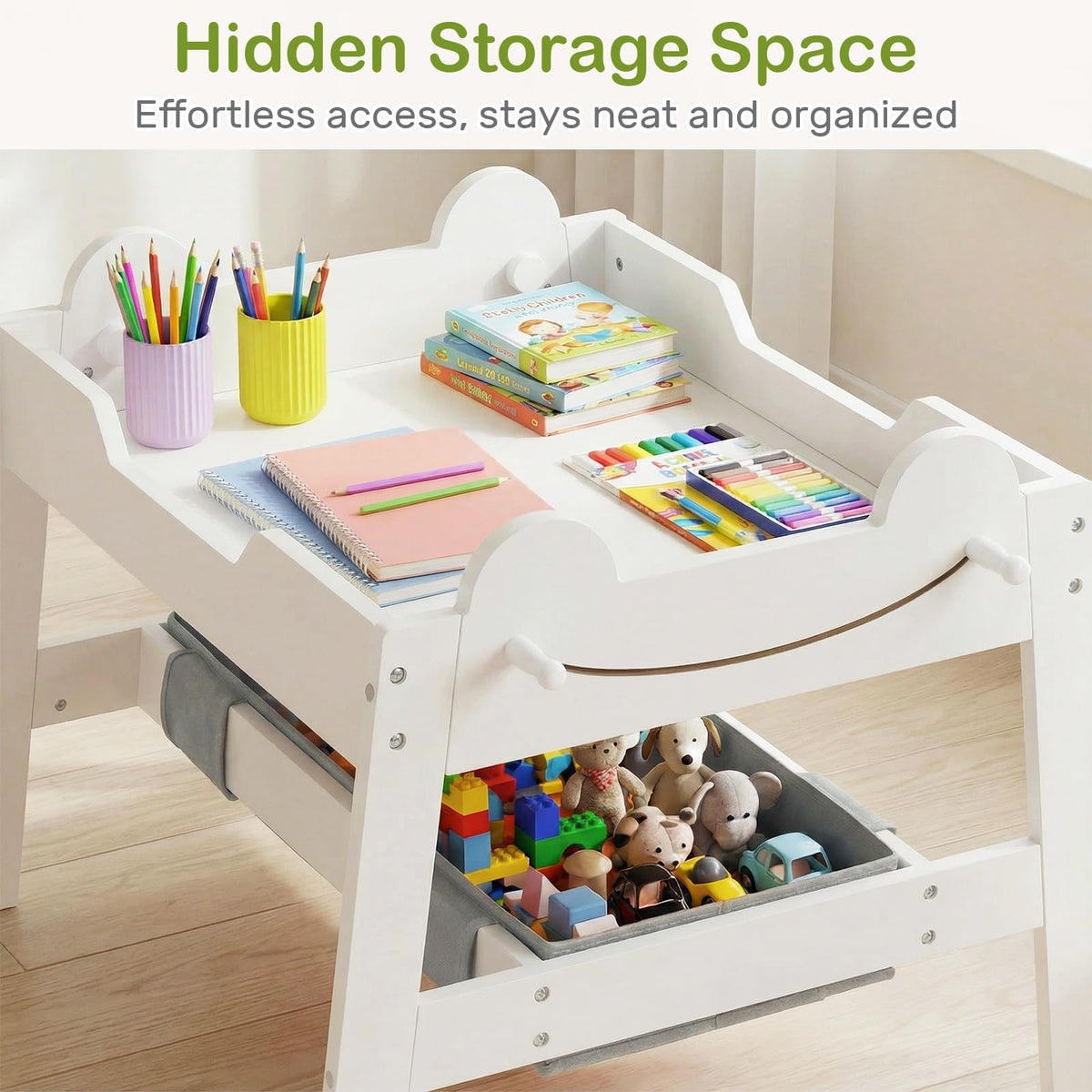INFANS Kids Table and Chair Set, 4 in 1 Wooden Activity Desk