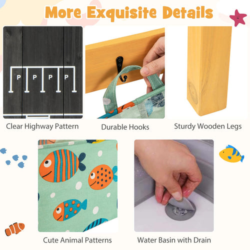 4-in-1 Kids Activity Table, Children Wooden Sensory Table Indoor Outdoor Play Study Desk w/Foldable Storage Bin