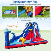 Inflatable Water Slide, Dolphin Theme Kids Bounce House Water Park w/Long Slide