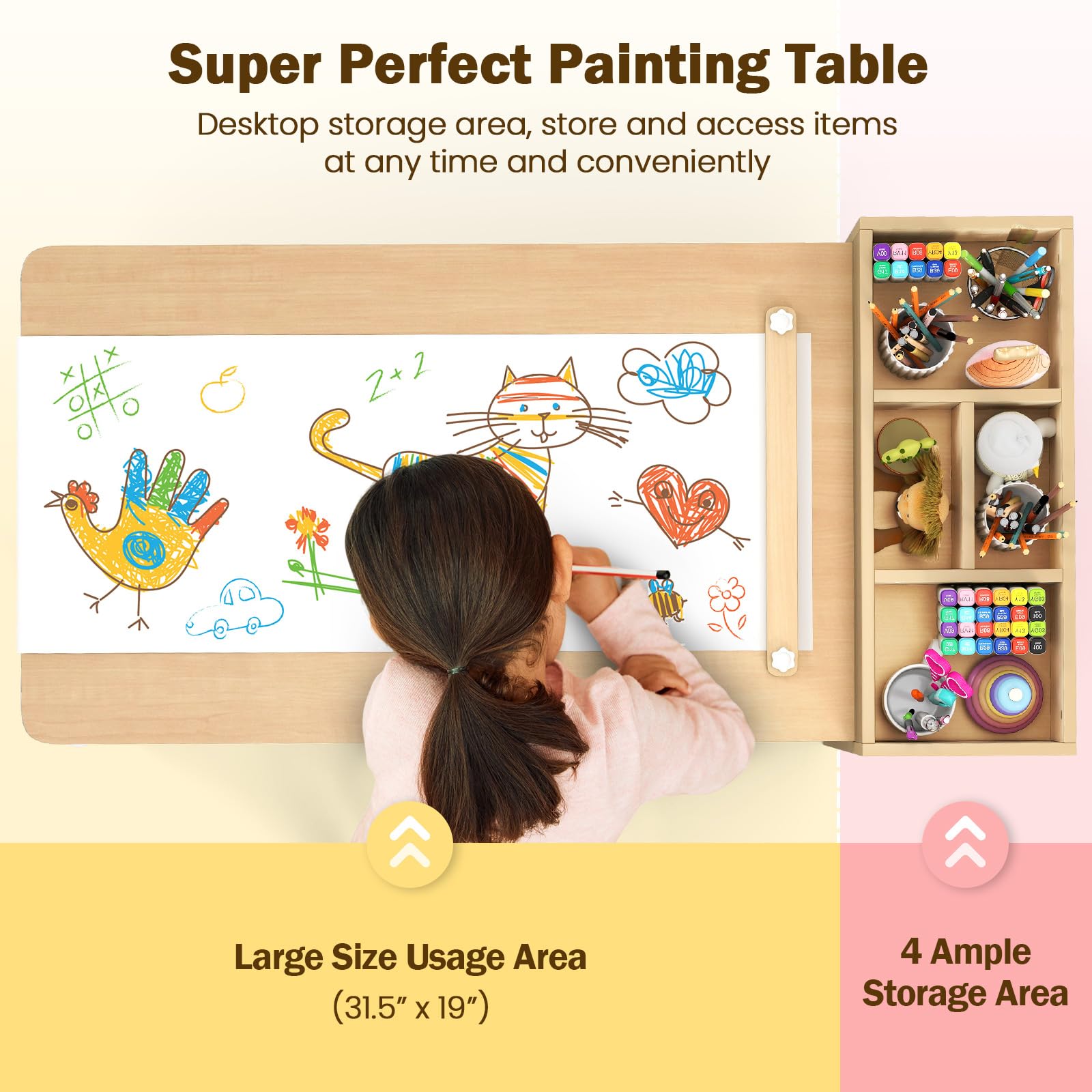 INFANS Kids Table and Chair Set, Toddler Art Craft Play Wood Activity Desk with 2 Chairs