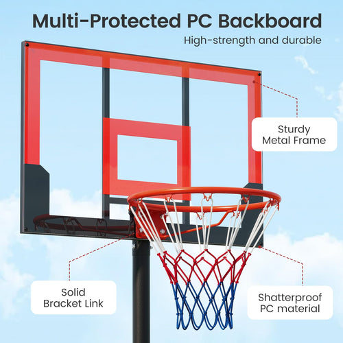 Basketball Hoop Outdoor Portable 1.4-2.5m Height Adjustable Goal System with Wheels Shatterproof Backboard