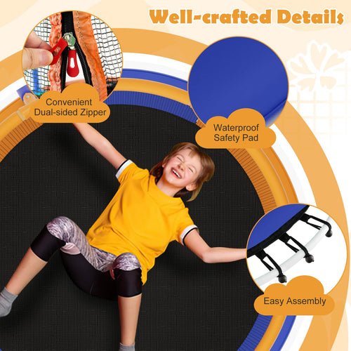 Mini Trampoline with Enclosure, 48" Recreational Trampoline with Safety No-Gap Design for 3-6 Years Old