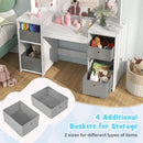 INFANS Kids Vanity, Princess Makeup Desk and Chair Set with Lights Mirror Drawer Storage Shelves