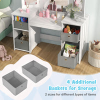 INFANS Kids Vanity, Princess Makeup Desk and Chair Set with Lights Mirror Drawer Storage Shelves