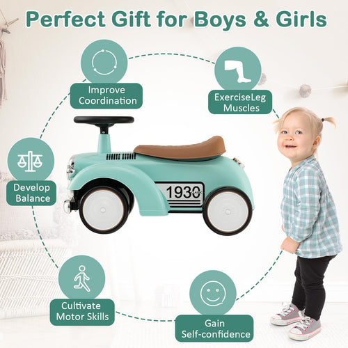 Retro Kids Ride-on Toy, Kids Vehicle Toy w/Under Seat Storage, Foot to Floor Riding Car for Boys Girls 18-36 Months