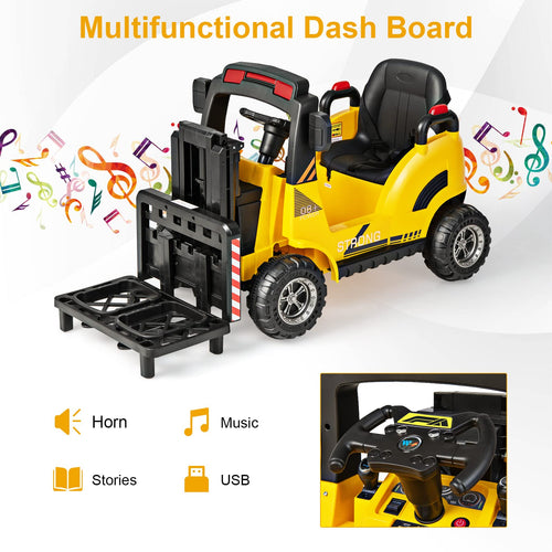 Kids Electric Ride-On Car, 12V Electric Forklift with Remote Control & Gear Switches, Liftable Fork & Pallet