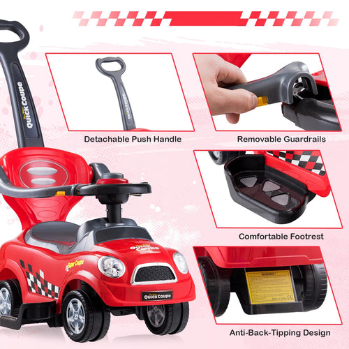 3-in-1 Ride On Push Car, Foot-to-Floor Toddler Walking Car w/Anti-Back-Tipping Design, Sliding Car for 2-6 Years