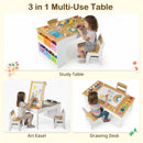 Toddler Art Craft Play Wood Activity Desk with 2 Chairs 4 Storage Canvas Bins Paper Roll for Writing Drawing