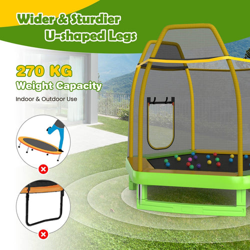 Trampoline for Kids, 7FT Kids Trampoline w/Slide, Ladder & Ocean Balls, Indoor Outdoor Trampoline