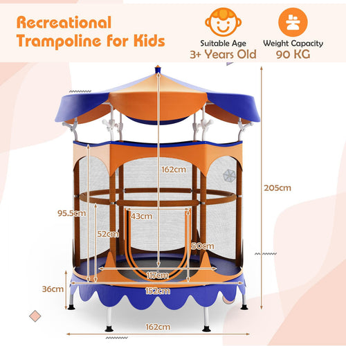 5Ft Trampoline for Kids, 60" Carousel Toddler Trampoline with Detachable Shade Cover for Boys Girls Aged 3-6 Gift