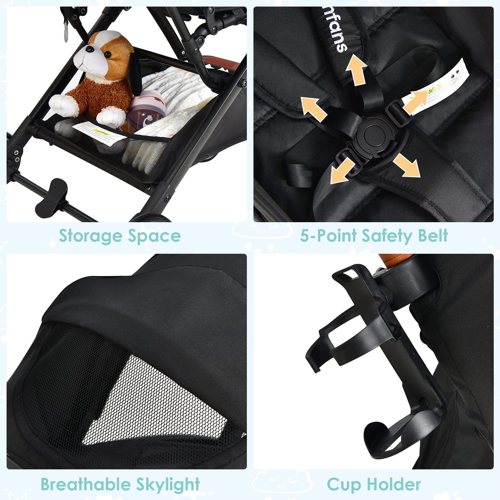 INFANS Travel Stroller, Lightweight Compact Baby Stroller for Airplane