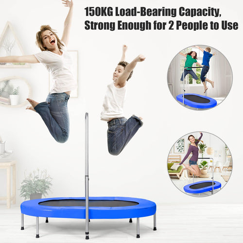 Double Trampoline for 2 Kids, Children Foldable Jumping Fitness Trampoline w/Adjustable Handrail & Safety Pad