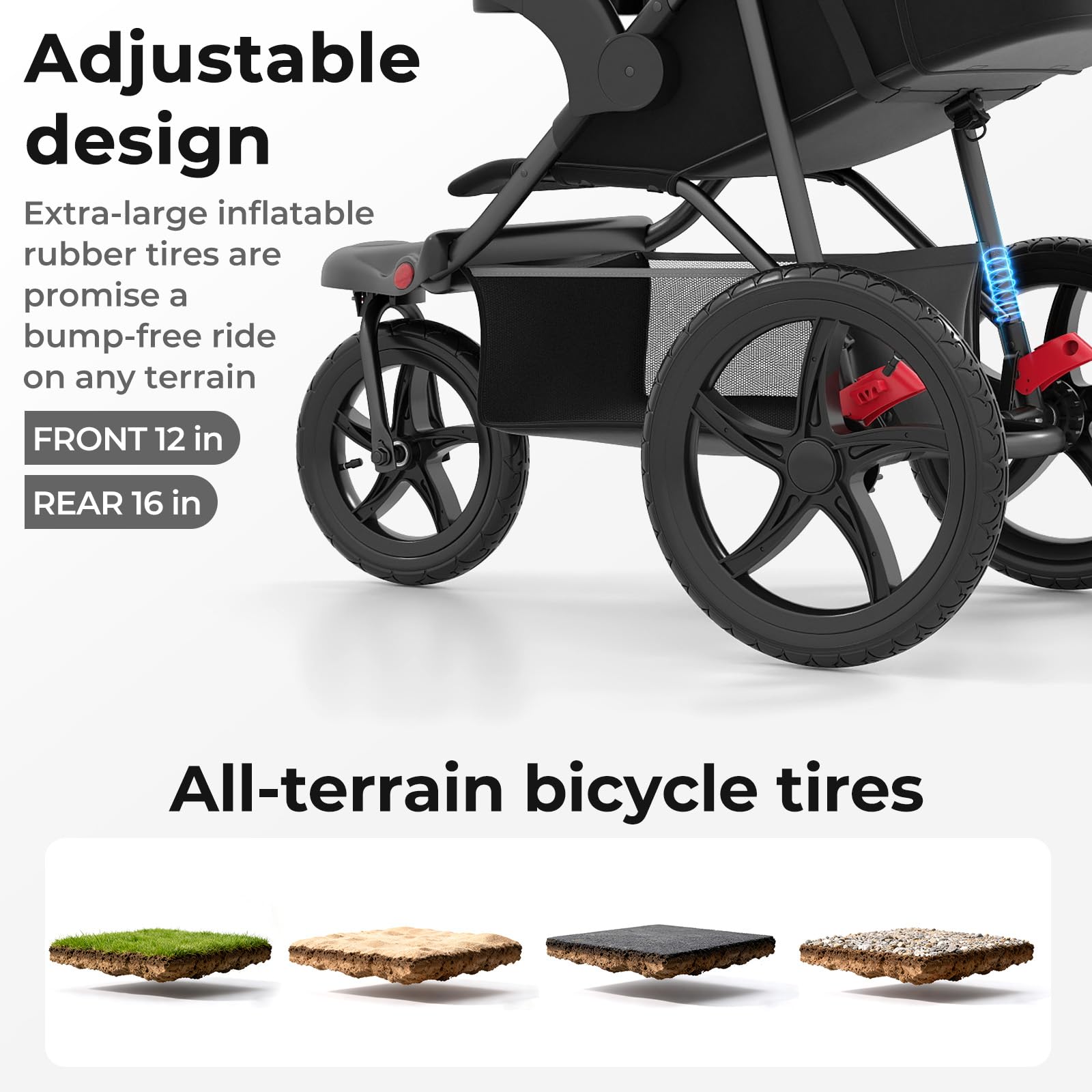 INFANS Jogging Stroller, Foldable Jogger with Air-Filled Tires Shock Absorbing Suspension