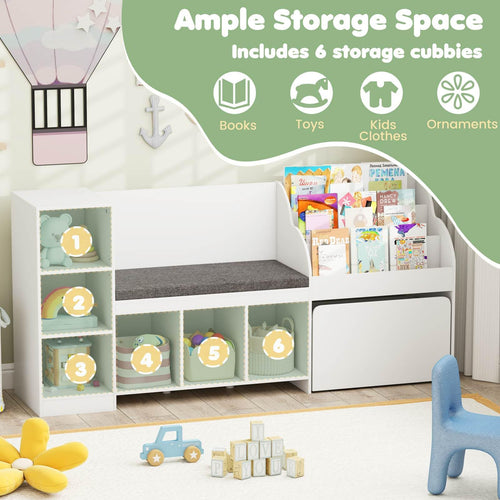 4-in-1 Kids Bookcase with Reading Nook and Removable Seat Cushion