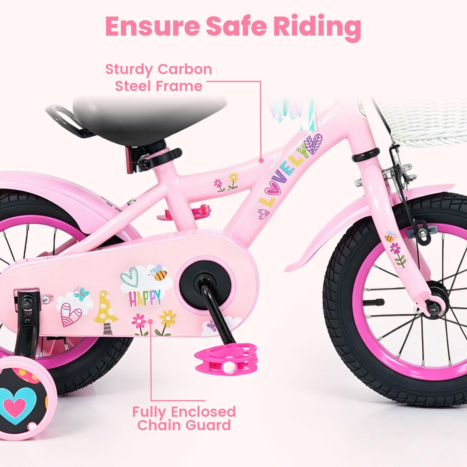 Kids Bike, 14 16 18 Inch Sweet Heart Theme Girls Bicycle