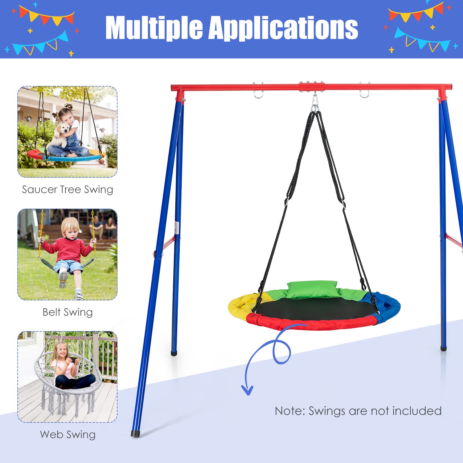 INFANS 2 Seat Swing Stand, 550 lbs Heavy Duty Metal Swing Frame