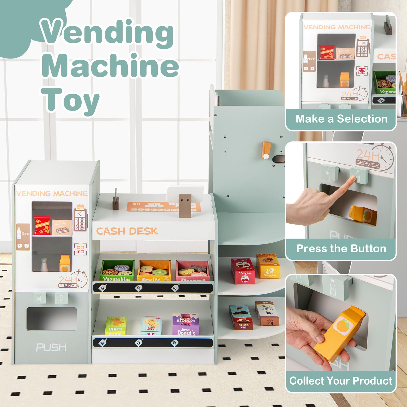 Grocery Store Playset, Kids Play Store, Wooden Supermarket Playset