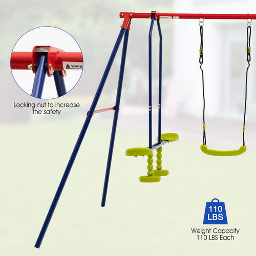 660lbs Swing Set, Outdoor A-Frame Heavy Duty Metal Swing Stand with Monkey Bar for Kids