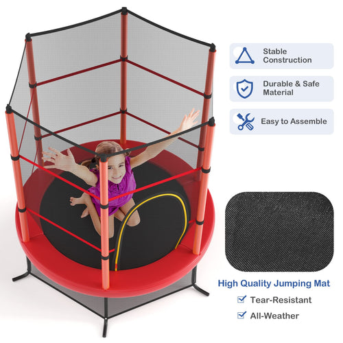 5.3FT Kids Trampoline, Toddler Trampoline w/Safe Enclosure Net, Accessories Bag, Jumping Pad