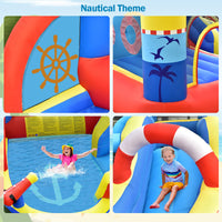 Nautical Themed Bounce House Water Park with Slide, Splash Pool, Climbing Wall, Water Gun, Outdoor Jumping Castle with Hose, Carry Bag, Repairing Kit, Stakes
