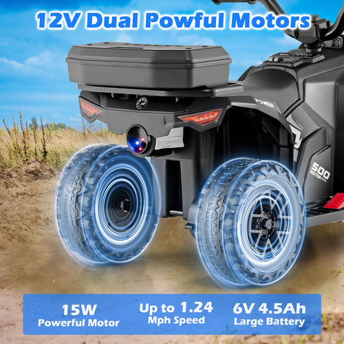 Kids ATV with Spray Function, Remote Control, Storage Trunk