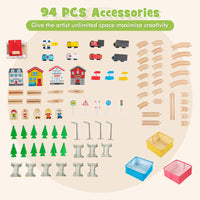 Train Table, 84 Pieces Wooden Kids Activity Toy Table Playset with Reversible Detachable Tabletop