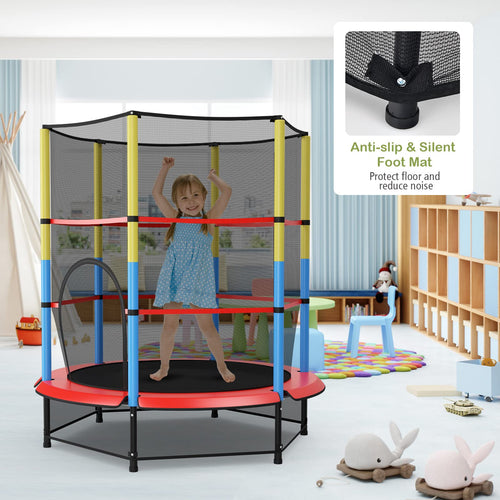 55" Kids Trampoline with Safety Enclosure Net, Mini Toddler Trampoline w/Seamless Jump Mat