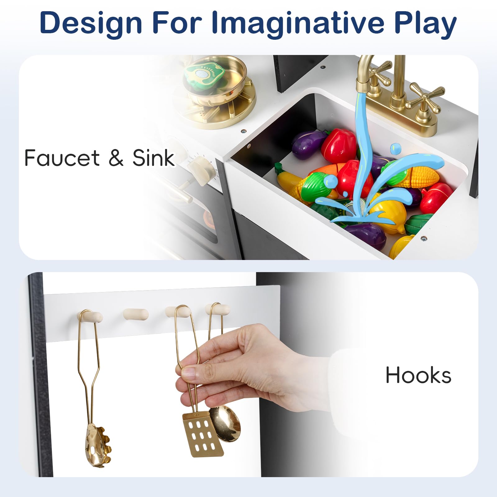 Kids Kitchen Playset, Wooden Pretend Play Kitchen