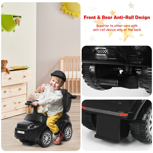 3 in 1 Kids Ride On Push Car, Stroller Sliding Walking Car with Horn, Music, Light
