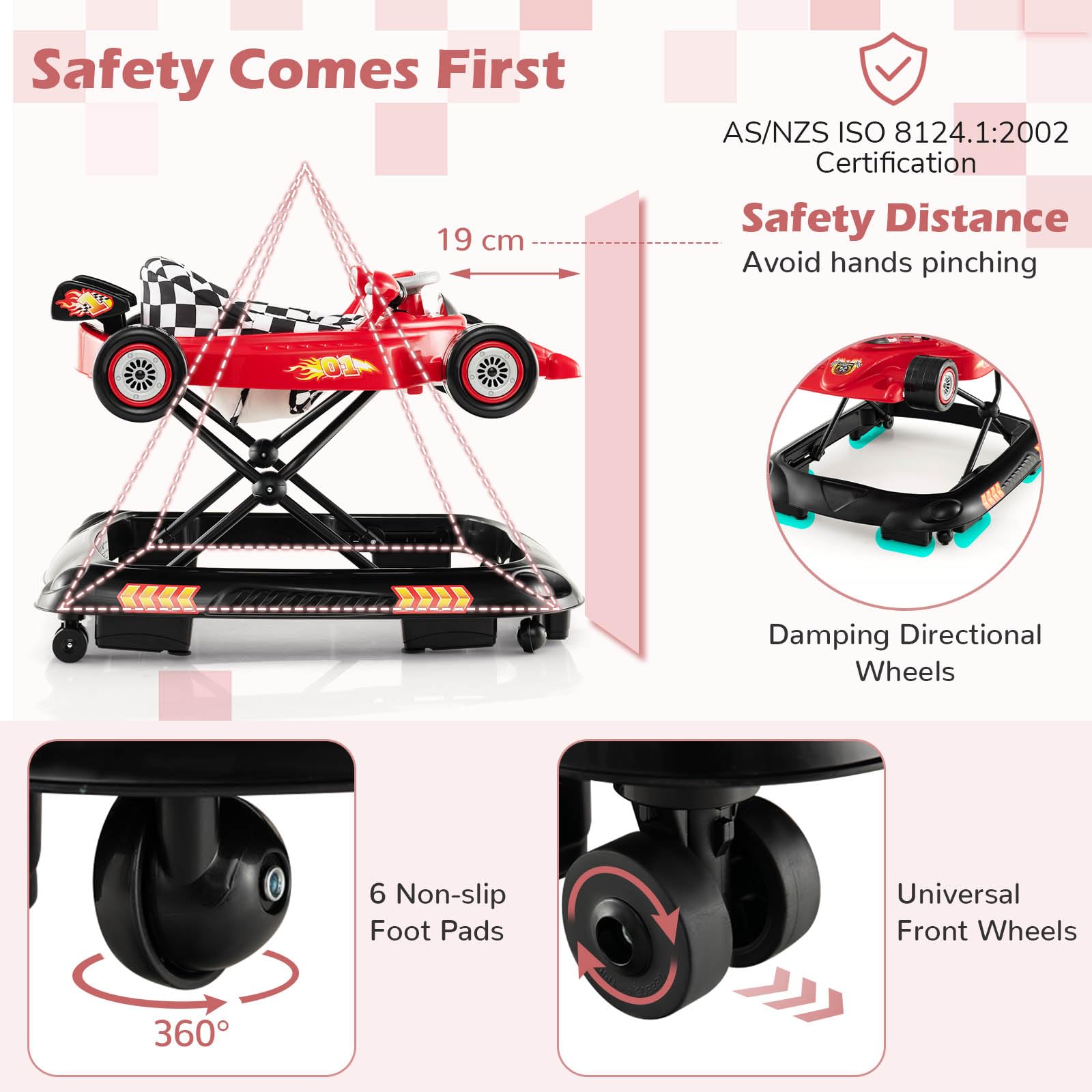 Foldable Baby Walker with 3 Adjustable Height Settings for 7-14 Months Boys Girls