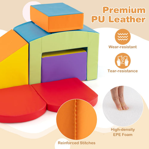 6 Pieces Foam Climbing Blocks with Tunnel Stairs and Ramp for 12 Months+