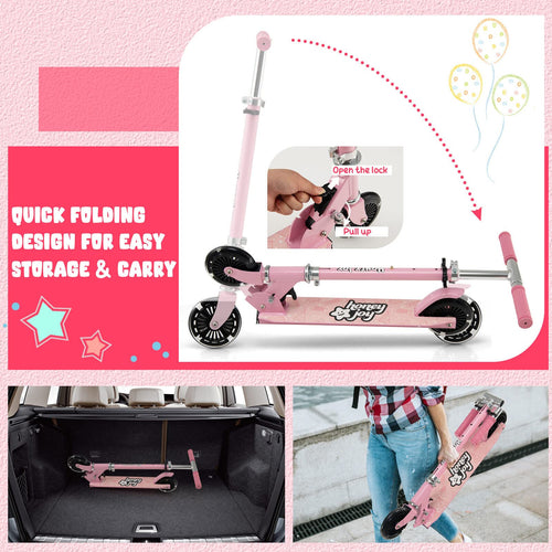 Kids Folding Kick Scooter, Scooter for Toddlers w/3 Adjustable Heights, 2 Light Up Flashing Wheels & Rear Brake System