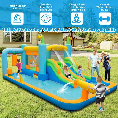 Inflatable Water Slide, Kids Jumping Castle Bounce House w/Dual Slides, Boxing Sandbag, Splash Pool