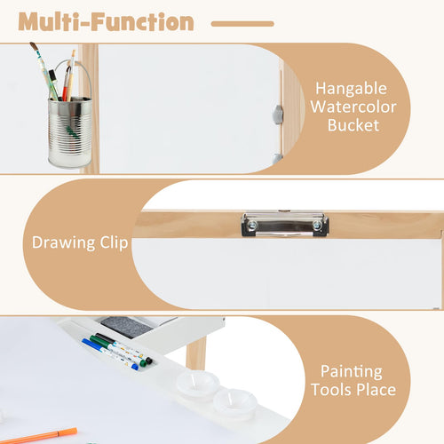 3 in 1 Kids Art Table and Chair Set, Toddler Craft and Play Wooden Activity Desk with Double-Sided Easel