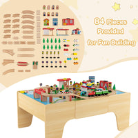 Train Table, 84 Pieces Wooden Kids Activity Toy Table Playset with Reversible Detachable Tabletop