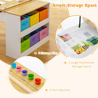 Toddler Art Craft Play Wood Activity Desk with 2 Chairs 4 Storage Canvas Bins Paper Roll for Writing Drawing