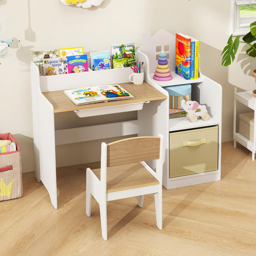 INFANS Kids Table and Chair Set Toddler Art Craft Play Wood Activity Desk with Chairs