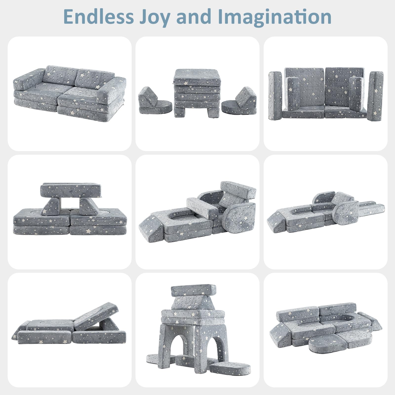 Modular Kids Play Couch, 8 PCS Toddler Creative Sectional Building Sofa