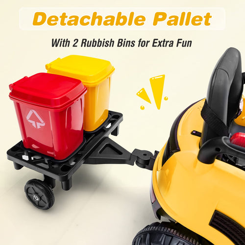 Kids Electric Ride-On Car, 12V Street Sweeper Truck w/2 Rotating Brushes & 2 Removable Rubbish Bins