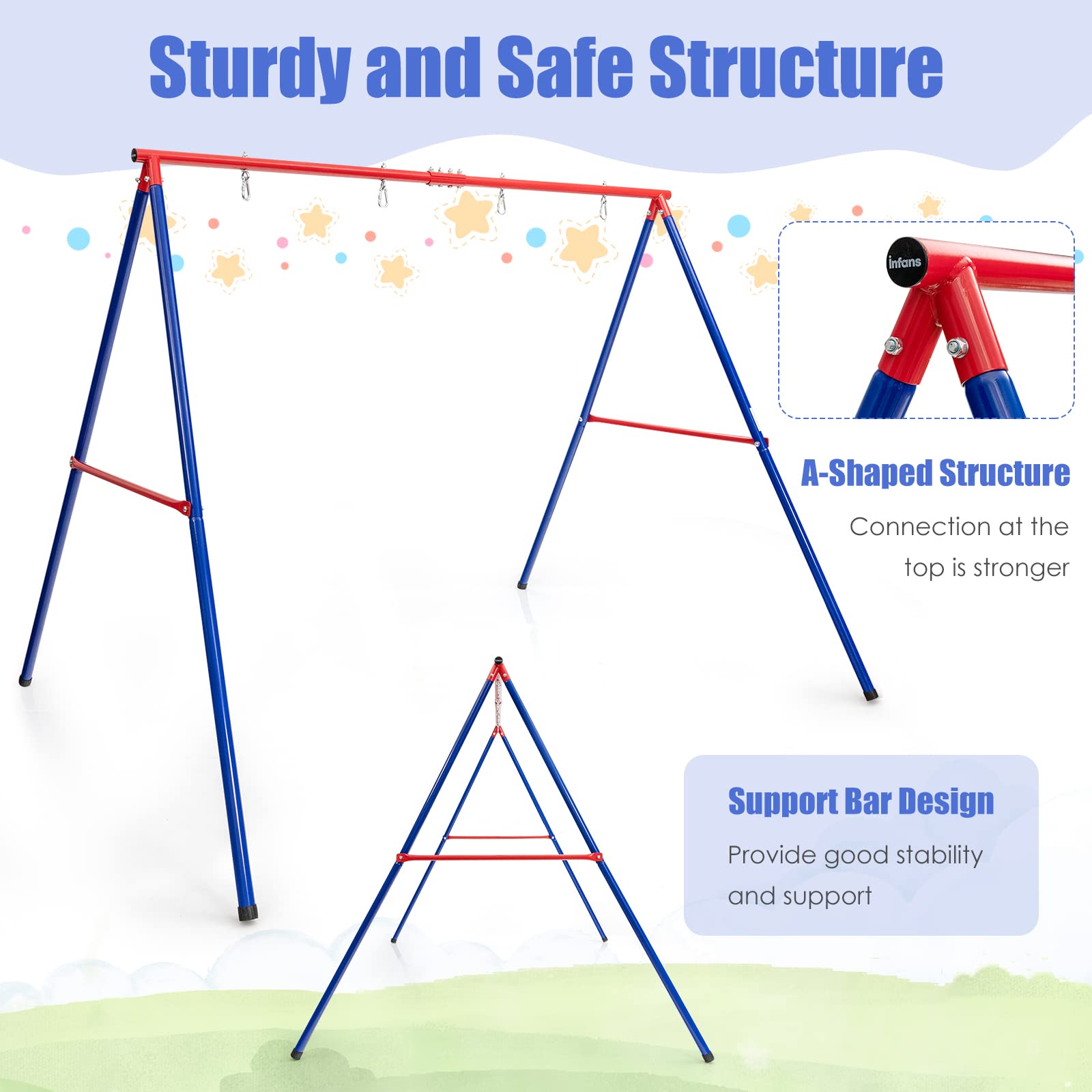 INFANS 2 Seat Swing Stand, 550 lbs Heavy Duty Metal Swing Frame