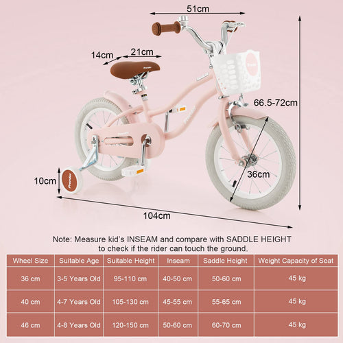 14 Inch Boys Girls Bike for 3-8 Years w/Training Wheels, Adjustable Handlebar & Seat