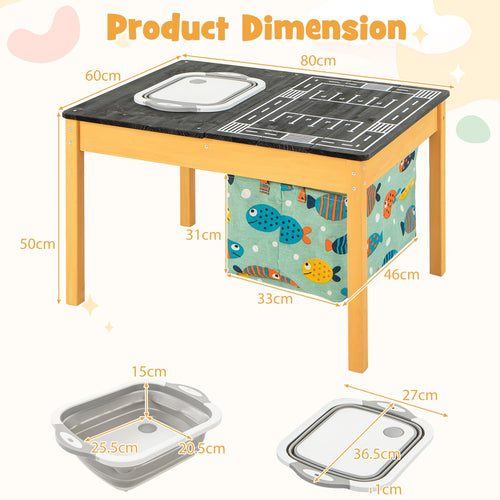 4-in-1 Kids Activity Table, Children Wooden Sensory Table Indoor Outdoor Play Study Desk w/Foldable Storage Bin