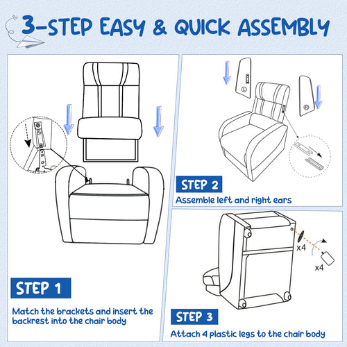 Kids Recliner Sofa Couch with Adjustable Backrest Footrest and High Density Sponge