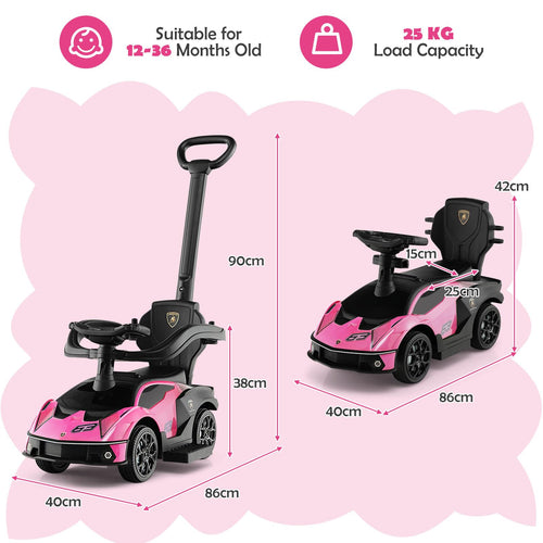 Lamborghini Licensed Push Cars for Toddlers 1-3, 3 in 1 Stroller Sliding Walking Car w/Handle