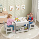 Kids Table and Chair Set, 4 in 1 Building Block Wooden Activity Desk with Reversible Tabletop Storage Drawers
