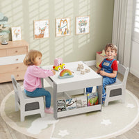 Kids Table and Chair Set, 4 in 1 Building Block Wooden Activity Desk with Reversible Tabletop Storage Drawers